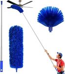 New Upgrade Ceiling Fan Duster with Extension Pole, Cobweb & Corner Brush Cleaning Kit,16-95 Inch Long Handle Aluminum Telescoping Pole, Washable Feather Duster for Cleaning (3, Blue)