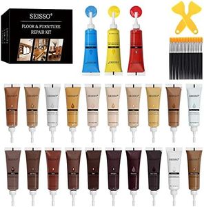SEISSO Wood Furniture Repair Kit -Set of 50, 24 Colors Wood Touch up Fillers, Wood Repair Paint with Scraper and Brushes, Repair Scratches, Cracks, Stains, Hole, for Tables, Laminate, Cabinet, Floors