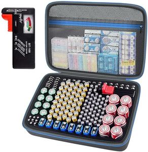 Battery Organizer Storage Holder Case Box with Tester Checker BT-168. Holds 225 Batteries AA AAA C D Cell 9V 3V Lithium (Blue)