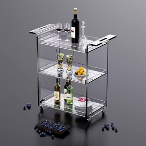 solaround Acrylic Bar Cart Clear Furniture for Dining Room Bar Trolley Rolling Carts