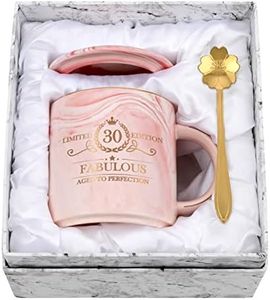 Joymaking 30 cumpleaños regalo para mujeres taza de café rosa de 12 oz con paquete de regalo, regalo de cumpleaños para madre, empleado, amigo, jefe, taza de café para regalo de cumpleaños Navidad