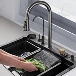 QIMAGE 304 Grade 30'' x 18'' x 10'' Kitchen Sink with ANTI SCRATCH DESIGN Integrated Waterfall and Pull-down Faucet Set Stainless Steel Sink with Cup washer and Drain Baskets