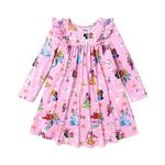 Disney Princess Toddler Girl Dress Aurora Cinderella Moana Ariel Rapunzel Character Print Long Sleeve Dress 2-6 Years, Pink-princess, 4-5T