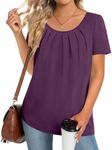 Zeagoo Womens Summer Tops Pleated Boho Blouses Short Sleeve Casual T Shirts Pleated Crewneck Flowy Tunic Soft Tops Purple