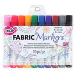 Tulip Permanent Nontoxic Fabric Markers Rainbow 10 Pack - Wide Bullet Tip, Child Safe, Minimal Bleed & Fast Drying for T-Shirts, Clothes, Shoes, Bags & Other Fabric Materials