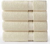 Cotton Craft Ultra Soft 4 Pack Oversized Extra Large Bath Towels 30x54 Ivory weighs 22 Ounces - 100% Pure Ringspun Cotton - Luxurious Rayon trim - Ideal for everyday use - Easy care machine wash