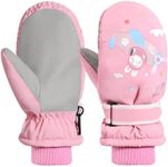 Snow Mittens for Kids, Waterproof Toddler Ski Gloves, Warm Winter Mittens with Adjustable Magic Tape, Boy/Girls Snow Gloves for Outdoor Skiing Snowboarding (Rosy Pink, S)