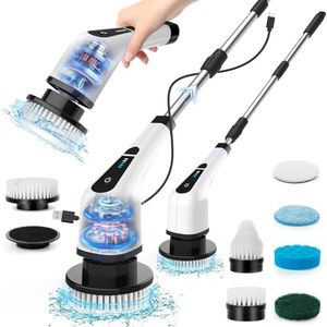 Electric Spin Scrubber, Cordless Shower Scrubber, 7 Replacement Brush Head, 1.5H Bathroom Scrubber Dual Speed, Shower Cleaning Brush with Extension Arm for Bathtub Tile Floor