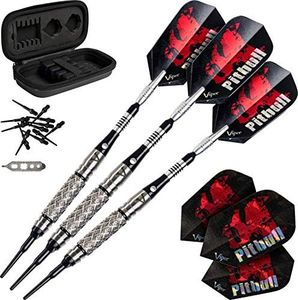 Viper by GLD Products unisex adult (18 Grams) Viper Pitbull 90 Tungsten Soft Tip Darts with Storage Travel Case Medium Knurling 18 Grams, Black, Wide Crosscut US