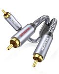 RCA Splitter Cable 10ft SOUNDFAM RCA Y Splitter 1 Male to 2 Male Subwoofer/Coaxial RCA Audio Cable Bi-Directional RCA Y Adapter[Double Shielding] for Subwoofer,Home Theater,AV Receiver,Amplifier-Grey