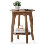 VASAGLE Round Side Table with Lower Shelf, End Table for Small Spaces, Nightstand for Living Room, Bedroom, Rustic Walnut ULET283T41