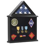 MedalAwardsRack Military Shadow Box Display Case for 3x5' American Flag, American Veterans Fits Folded Flag, Medal, Pins, Patches. Glass and New Zealand Pine Frame. (Black, Small)