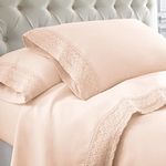 Udine Four Piece King Size Microfiber Sheet Set with Crochet Lace, Pink