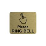 Please Ring Bell Sign Adhesive Sticker or Door Notice, Engraved with Universal Icon Symbol and Text (Size 12cm x 10cm) (Gold) UK based.