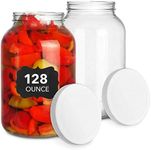 Stock Your Home 128 Oz Glass Jar with Plastic Airtight Lid (2 Pack) - 1 Gallon Glass Jar for pickling, fermentation, brewing, food storage