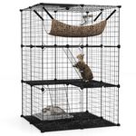 Maxmass Large Cat Cage, Indoor DIY Cat Enclosure with Hammock, Ladders, Doors, Sky Window, Detachable Metal Wire Cat House Pet Shelter Crate Pet Kennel for Small Animal (3-Tier: 74x74x107cm)