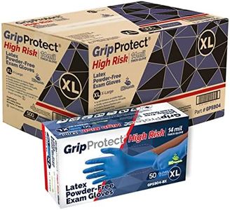 GripProtect High Risk Latex Blue Exam Gloves 14 Mil – Powder-Free, Heavy Duty Disposable Gloves – Exam Grade PPE for Medical, Industrial, EMS, Janitorial, Plumbing, Cleaning, Long Cuff (X-Large 500)