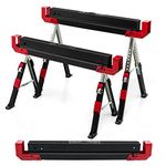 Goplus Saw Horses 2 Pack Folding, Heavy Duty Steel Sawhorse w/24”-32.5” Adjustable Height, 2x4 Supporting Arms, 2600LBS Capacity, Support Pegs, Lightweight Work Horse Stand for Garage Home (41)