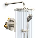 SR SUN RISE Shower System - 12 Inch High Pressure Shower Head System - 6 Setting Handheld Shower Head Fixtures - Valve Included Shower Faucet Set (Brushed Nickel)