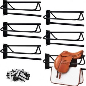 LOVIVO 6 Pack Rust Resistant Wall Saddle Rack with Pad for Western Style Saddles,Black