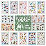 Woodland Animal Stickers for Children to Scrapbook, Craft, Decorate - Over 360 Self Adhesive Autumn Paper Stickers 14 Designs - Party Bag Fillers for Kids - Butterfly, Fox, Hedgehog, Owl, Bird