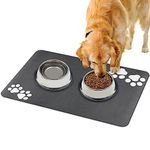 Dog Food Mat-Absorbent Dog Bowl Mats for Floors 60 x 40 cm-Dog Feeding Mat for Food & Water Bowls-Grey YOKUPOTAC Non Slip Pet Placemat Wipe Clean Tray for Cats & Dogs (Grey - Paws)