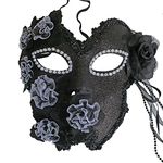 zjpnow Flower Venetian Masquerade Full Face Lace Women Eye Mask for Costume Mardi Gras (Black)