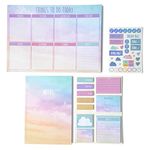 abeec Pastel Daily Planner Set – Stationery Supplies Including: 56 Sheet Weekly Planner, A5 Notebook, 10 x Assorted Sticky Notes Set and Planner Stickers