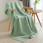 PHF 100% Cotton Waffle Weave Throw Blanket - Lightweight Washed Cotton Throw Blanket for Spring & Summer - 50"x60" Aesthetic Breathable and Skin-Friendly Blanket for Room Decor & Office - Sage Green