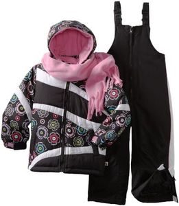 Rothschild Little Girls' Colorblock Print Snowsuit, Black, Medium