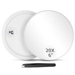 20X Magnifying Mirror and Tweezers Kit, 6 Inch Round Magnifying Makeup Mirror, 20X Magnification Compact Mirror 3 Suction Cups Magnifier Travel Set, Portable Cosmetic Magnified Mirror for Women Men