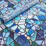 funlife Privacy Stained Glass Window Film, Single Sided Static Cling Glass Covers, Decor for Bathroom Glass Window, 17.7"x118", Blue Cobblestones