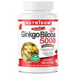 Nutridom Ginkgo Biloba Supplement 5,000mg, 120 Count, 50:1 Extract Ginkgo Leaf Supplement for Memory, Brain Cognitive Function & Peripheral Circulation Support, Non-GMO, Vegan, Gluten free, Soy free and Dairy free