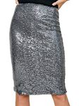 Anna-Kaci Women's Sequin Dress Midi High Waist Stretchy Sparkle Pencil Party Cocktail Skirt, Silver, Small