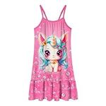 LQSZ Girls Nightgowns Unicorn 1-Pack Sleeveless Nighties Birthday Gifts Nightdress Pjs Sleepwear Dress 3-10 Years