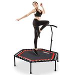 ONETWOFIT 48" Silent Mini Trampoline with Adjustable Handle Bar Fitness Trampoline Bungee Rebounder Jumping Cardio Trainer Workout for Adults or Kids