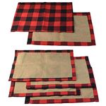 6 Pcs Red and Black Buffalo Check Placemats Plaid Placemats, Checkered Washable Place Mats, Topbuti Reversible Cotton Burlap Resistant Table Mats for Christmas Holiday Table Home Party Decoration