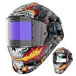 ARCCAPTAIN Flip Up Design Welding Helmet, Large Viewing 3.94" x 2.56" Auto Darkening Welding Hood, Ture Color Solar Powered Welding Mask, 4 Arc Sensor with Adjustable Shade 3/4-8/9-13, Skeleton Knight