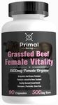 Primal Being Grassfed Beef Female Vitality Supplement- Supports Hormonal Health, Fertility, Inflammation, Energy - 90 Capsules, 1500mg per Serving