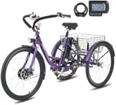 Viribus Electric Tricycle for Adults, 350W Electric Trike 7 Speed with 36V 13Ah Battery, 3 Wheel Electric Bikes for Adults 26 inch, E Trikes for Women Men Seniors, Ebike Trike 330 lb. Grape