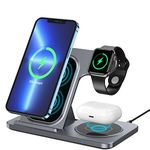 Wireless Charging Station, KOOPAO 3 in 1 Foldable Fast Wireless Charger Dock Stand Compatible with iPhone 14/13/12/11/8 Pro/Max/XR/XS/X, Apple Watch Series, AirPods 2/Pro-Grey（Adapter is not Included）