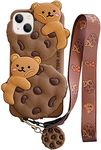 Yatchen for iPhone 13 Case Cookie Bear Kawaii Phone Cases,Cute Case for iPhone 13 with Strap Lanyard 3D Cartoon Bear Soft Silicone Protective Case Funny for iPhone Women Girls