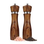 2 Pack Salt and Pepper Grinder Set, Acacia Salt and Pepper Mills Wood Salt Shaker with Ceramic/Stainless Steel Core, Modern and Elegant Wooden Salt and Pepper Mill Set Gifts for Housewarming Kitchen