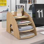 PUNCIA 4 Tiers Wood Desk Desktop File Organizer and Accessories Paper Letter Tray Organizer File Rack A4 Paper Storage for Home Office Supplies