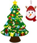 Flechllary 3ft DIY Felt Christmas Tree for Toddlers, Set Plus Snowman Advent Calendar with 33 Removable Ornaments, Wall Hanging Xmas Gift for Kids with String Lights (Batteries Not Included)