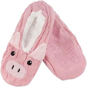 BambooMN Adult Super Soft Warm Cozy Animal Slippers Non-Slip Lined Socks, 1 Pair, Pink Pig, 9-10