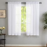 MYSTIC-HOME White Sheer Curtains 45 Inch Long 2 Panels, Short Voile Drapes for Kitchen Dinning Small Windows, Light Filtering Sheer Curtains for Living Room Bedroom Bathroom, Rod Pocket, 40" Wx45 L