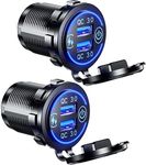 2Pack Quick Charge 3.0 Dual USB Charger Socket, Waterproof 36W USB Outlet Fast Charge with Touch Switch & Blue LED DIY Kit for 12V/24V Car Boat Marine ATV Bus Truck Golf