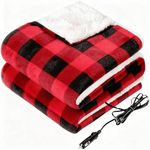 RAINOVA 12V Car Heated Blanket, 59"x 43" Electric Travel Throw with 84.65" Extended Cord, Birthday, Dual-Sided Flannel & Lambswool, Overheat Protection & EMC Certified