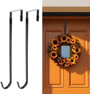 FYY Wreath Hanger for Front Door - 12” Over The Door Hooks for Easter Halloween Christmas Decoration Welcome Sign Heavy Duty Hangers Organizer with Rubber Prevent Scratches, 2PCS Black